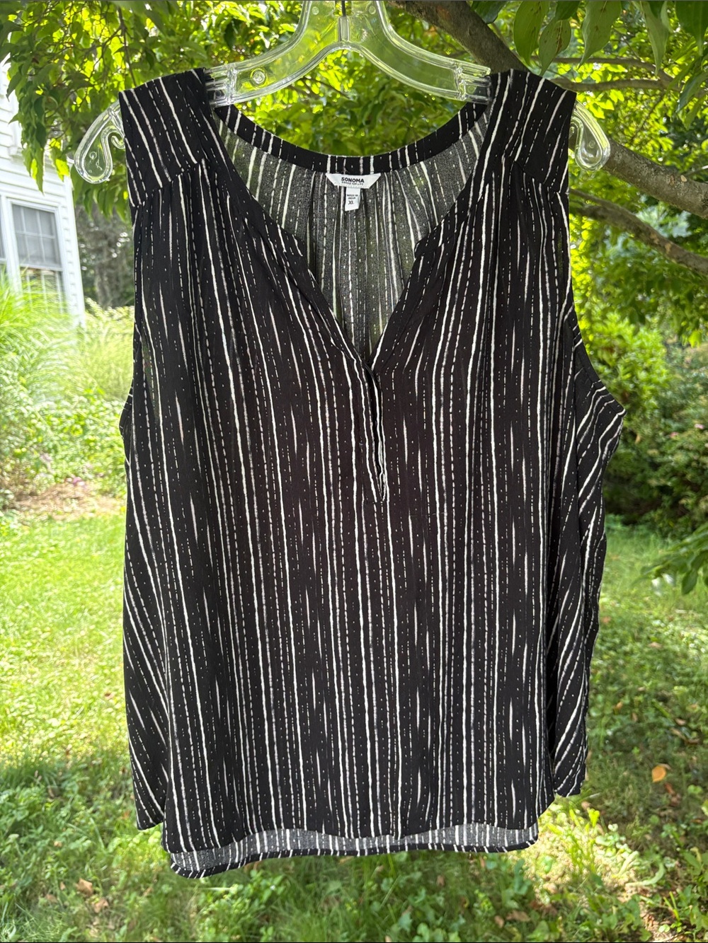 Sonoma Black Sleeveless V-Neck Vertical Stripe tank top